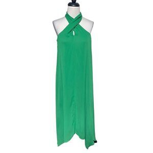 Maison Tara Sleeveless Chiffon Green Flowy Scarf Dress Size 4